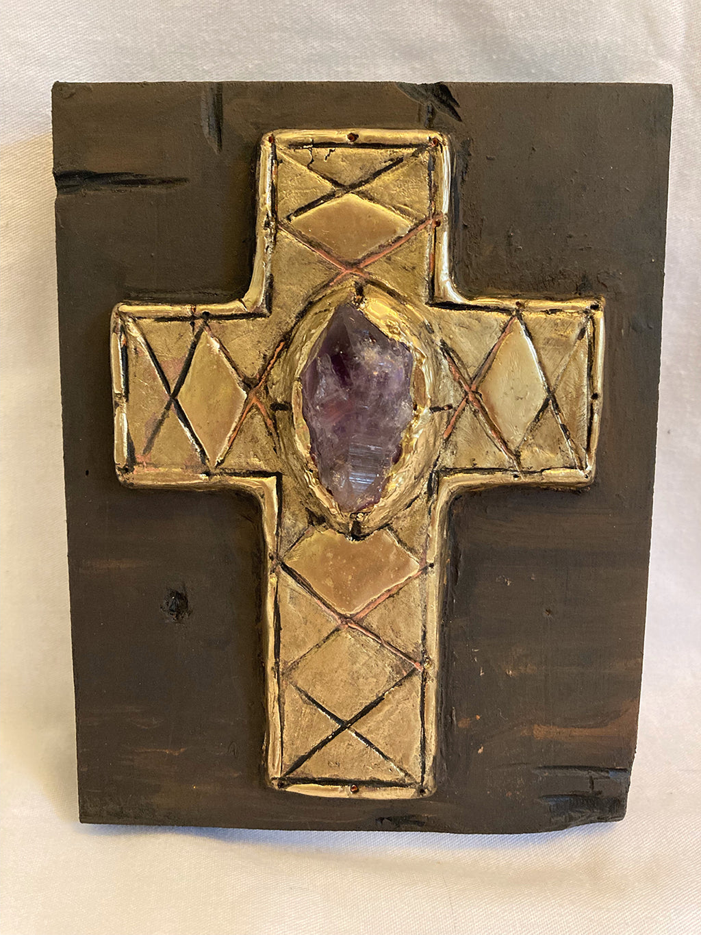 Icoană artistică cu cruce și piatră semiprețioasă