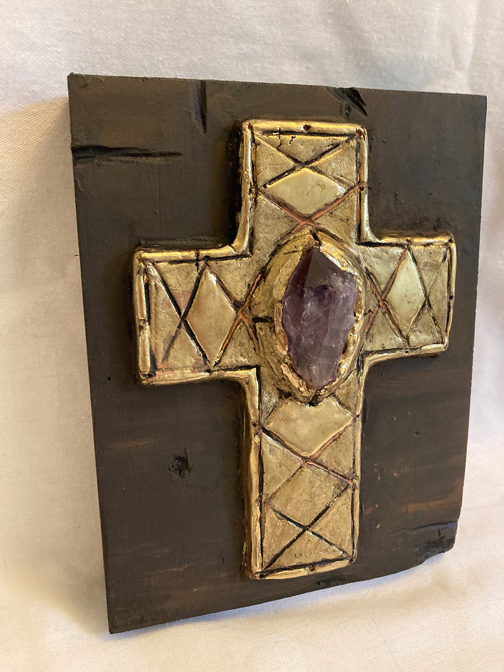 Icoană artistică cu cruce și piatră semiprețioasă